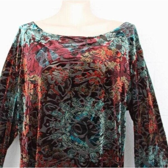 Chico's Design 3 XL 16 18 Burn-out Velvet Celestial Nights Jewel Tone Top - Picture 2 of 6